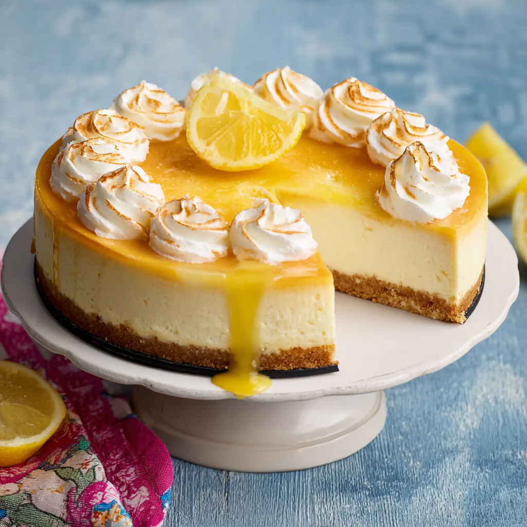 Slice of lemon cheesecake on a fork