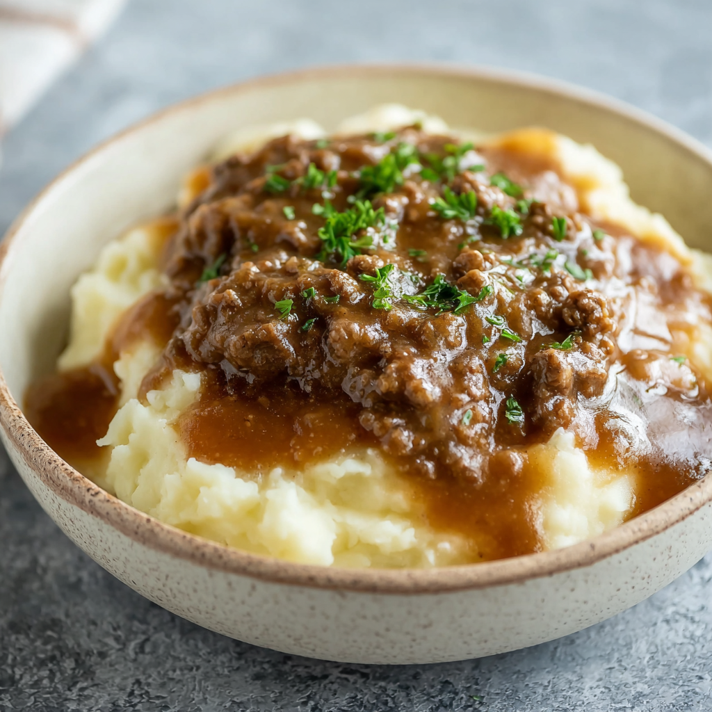 Easy Ground Beef and Gravy Over Mashed Potatoes