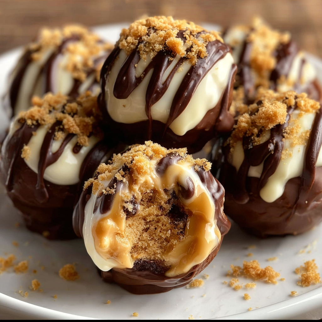 Tray of chocolate-coated peanut butter cheesecake balls