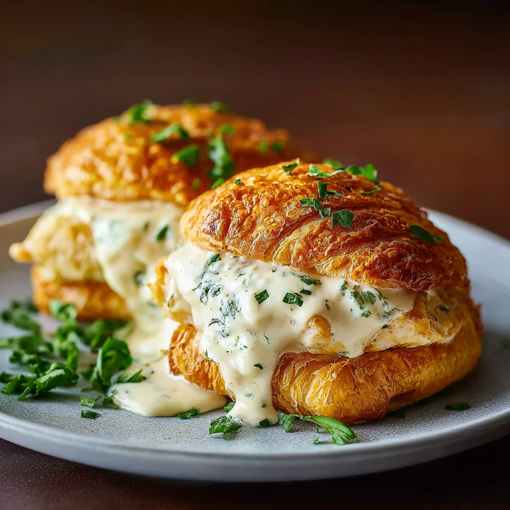 Creamy Parmesan sauce pouring over pillow