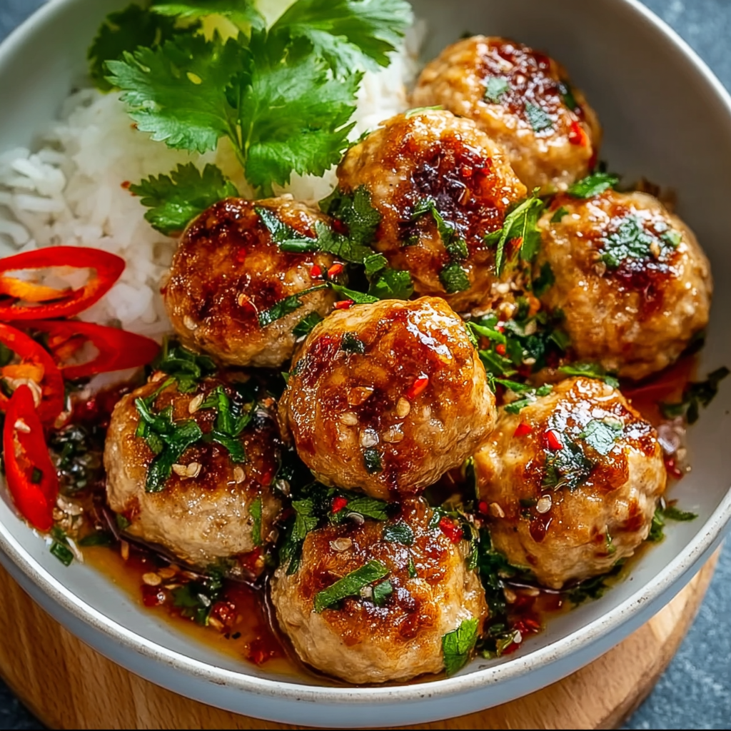 Thai Chicken Meatballs with Sticky Red Curry Glaze