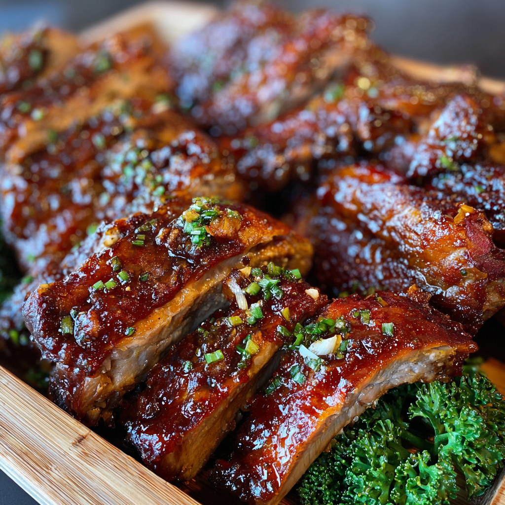 Honey garlic ribs on baking sheet
