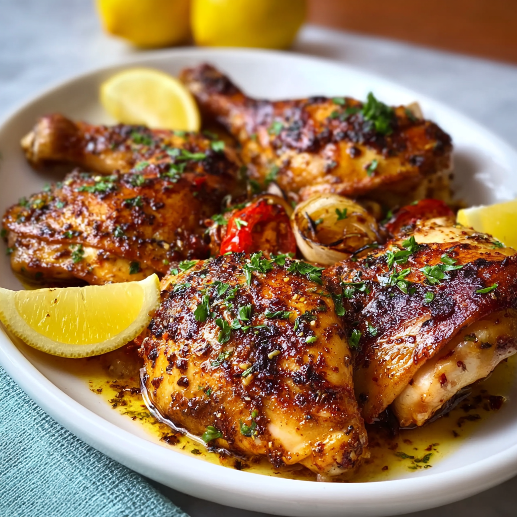 Portuguese-style grilled chicken on the grill