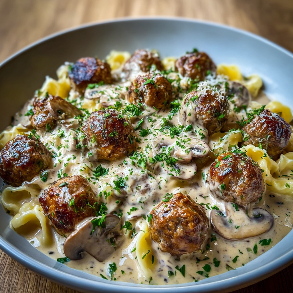 Creamy mushroom sauce with fresh parsley garnish