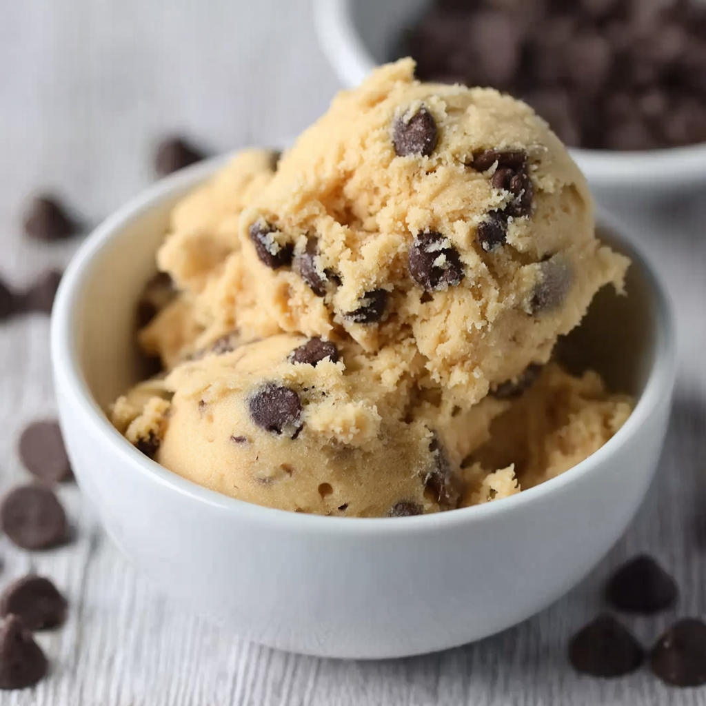 Spoonful of edible cookie dough with chocolate chips