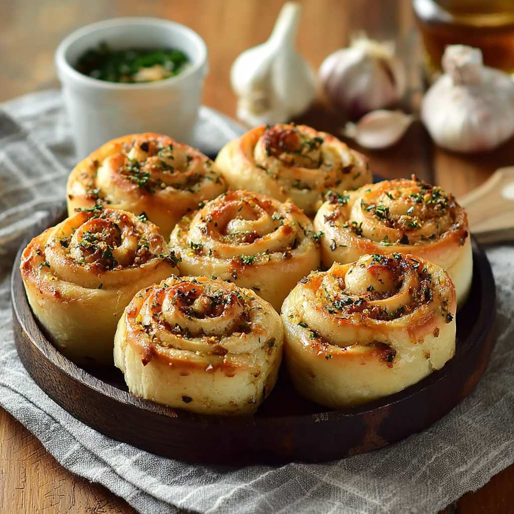Golden baked buttery garlic cheese rolls fresh from the oven