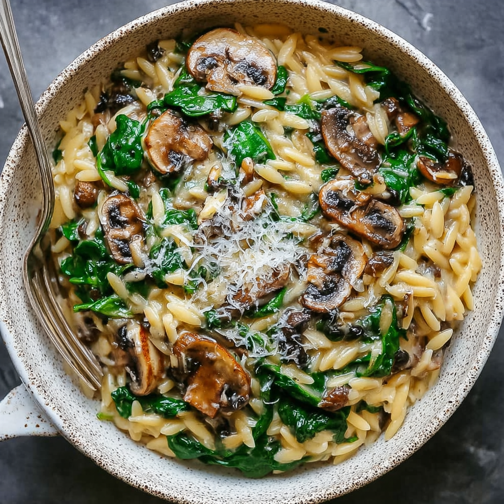 Creamy Spinach and Mushroom Orzo (30 Minutes, ONE-PAN)