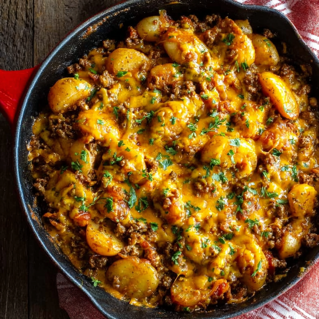 Cheesy One Pot Beef and Potatoes