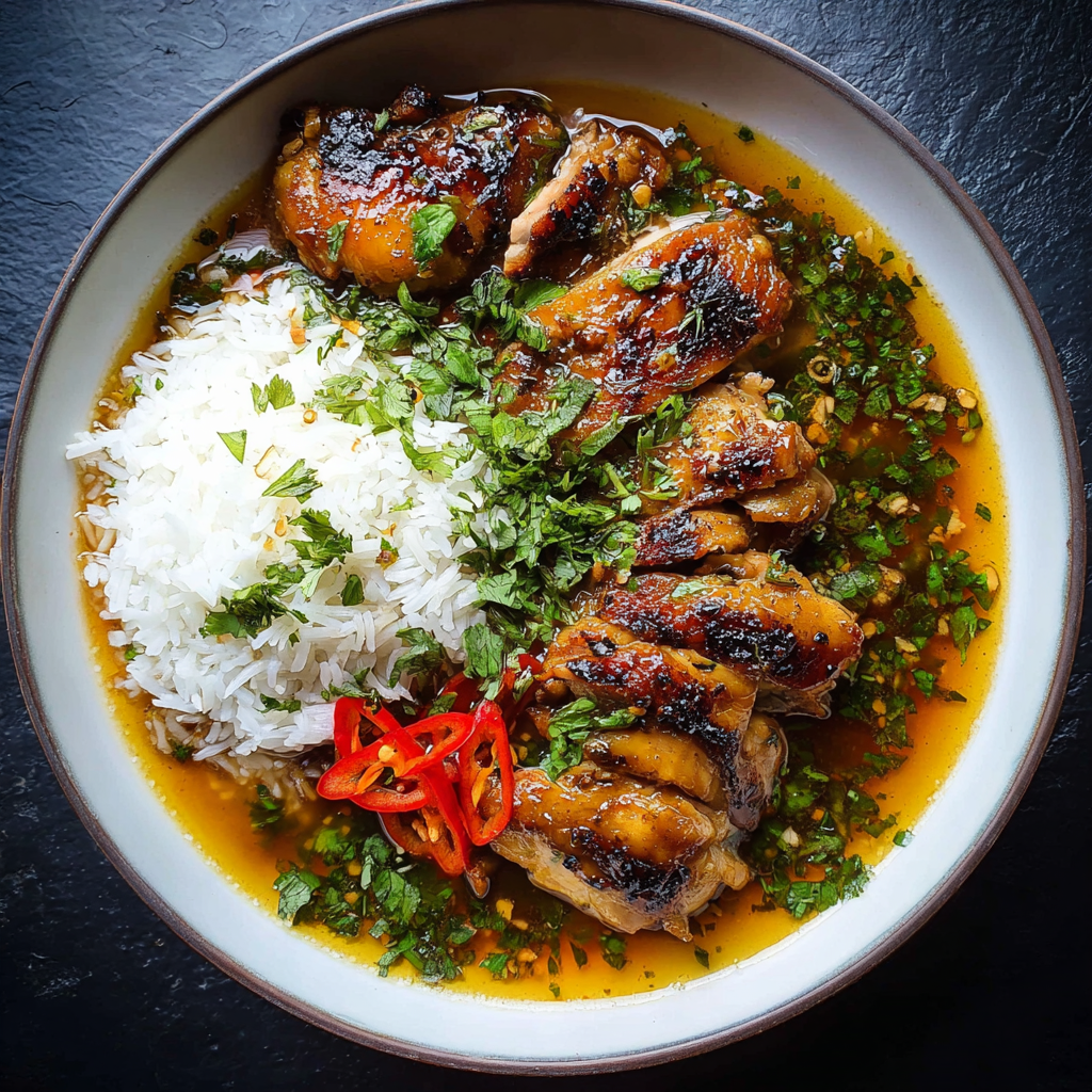 Caramelised soy chicken in skillet