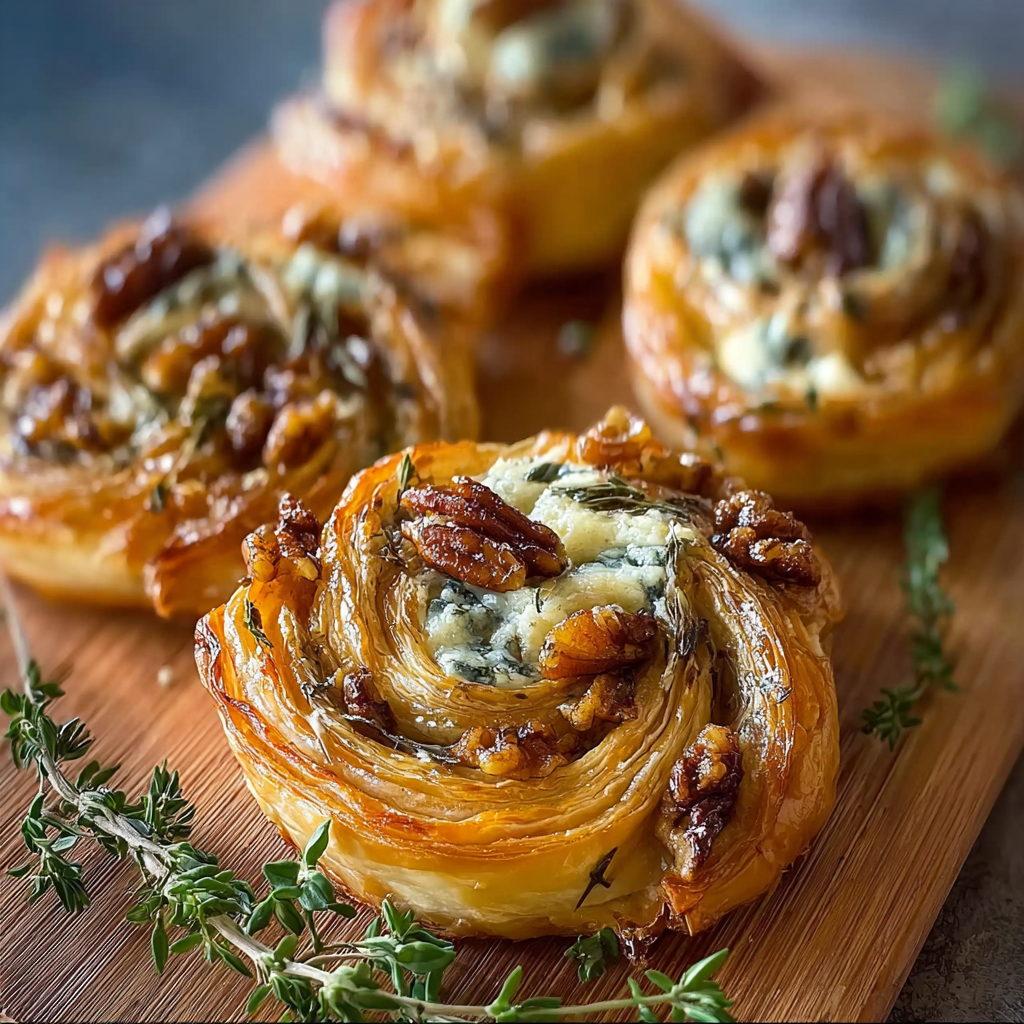 Blue Cheese Walnut Twirls on parchment