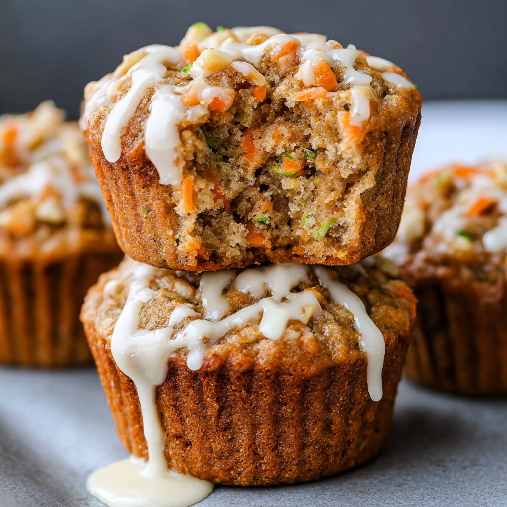 Freshly baked carrot cake zucchini muffins on a cooling rack