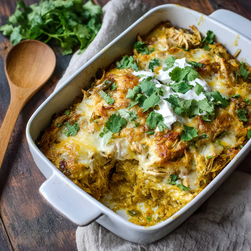 Chicken Tamale Casserole with melted cheese