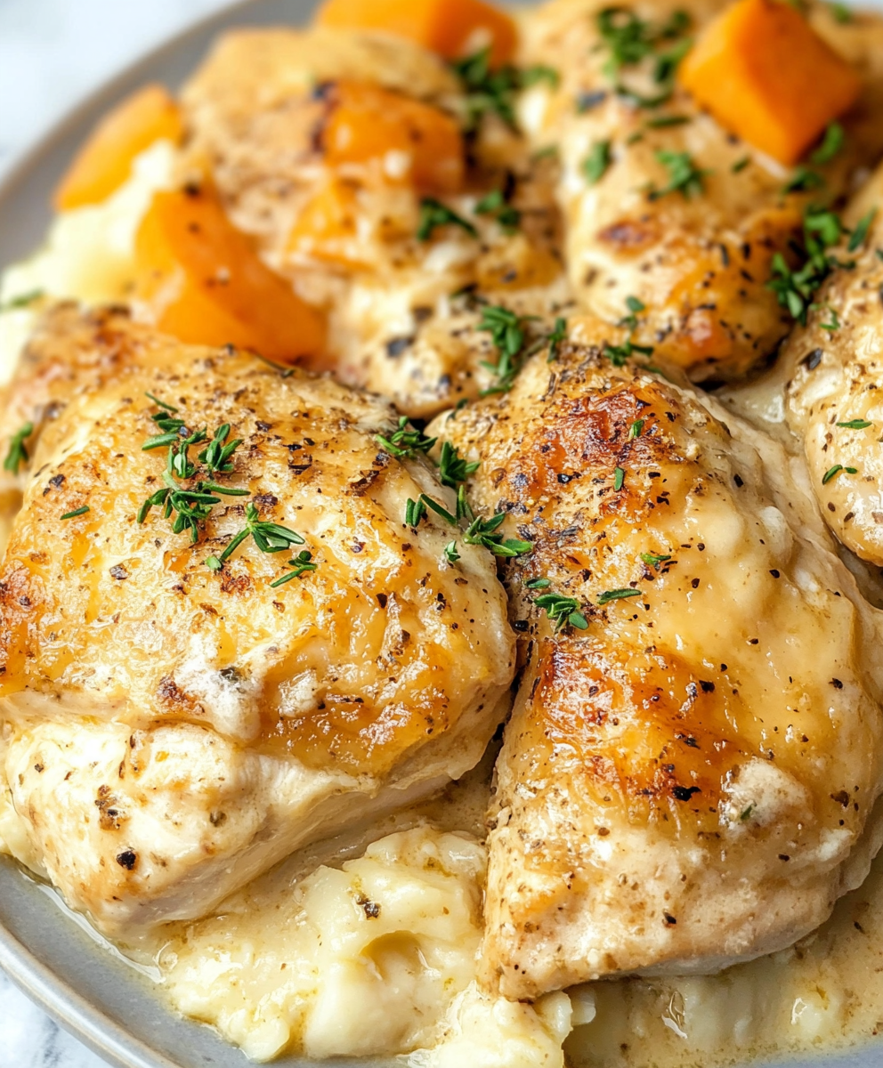 Served cream cheese chicken with rice and parsley