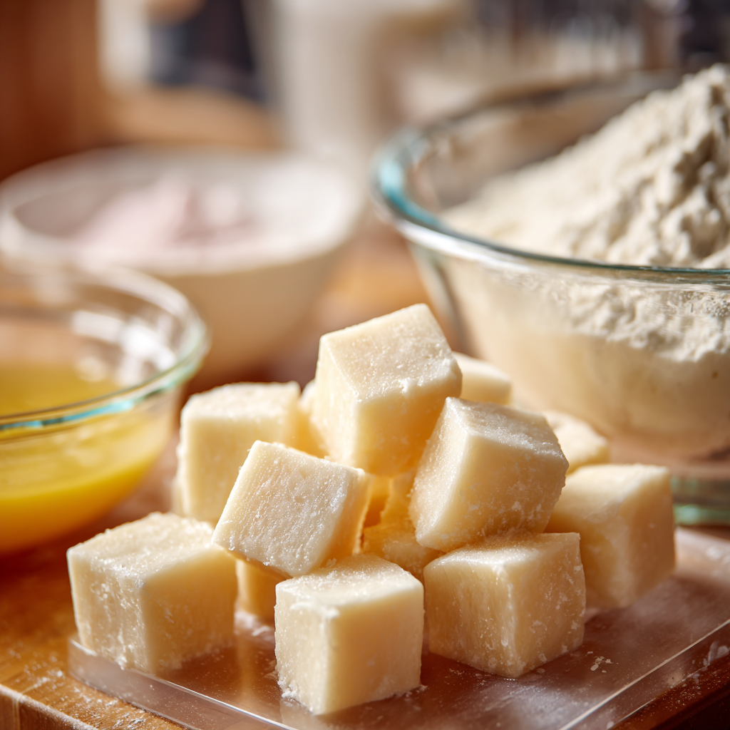 Leche frita squares frying in pan