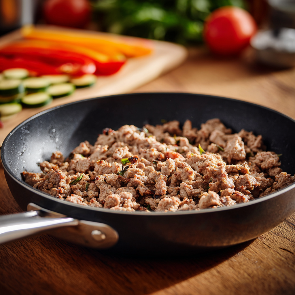Close up of Korean beef mixture in skillet