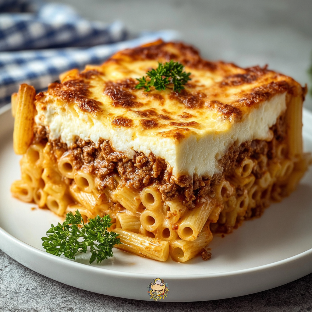 Baked pastitsio with golden top