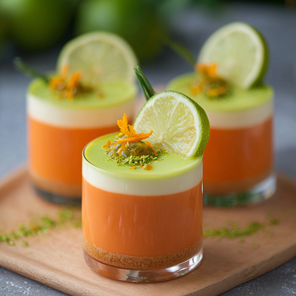 Papaya lime mousse in glass cups with lime garnish