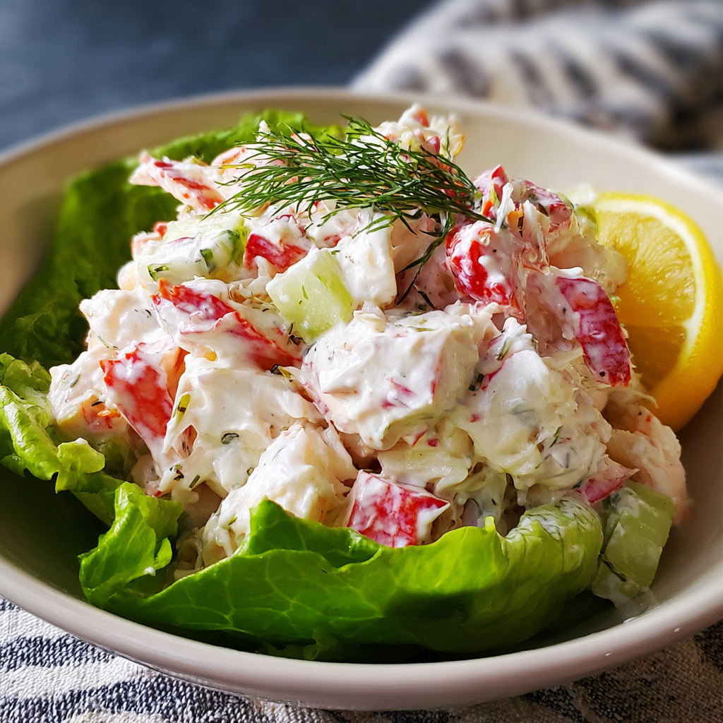 Close-up of seafood salad with herbs
