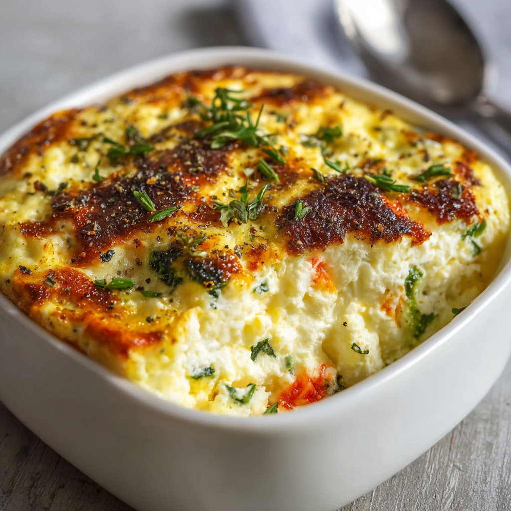 Cottage Cheese Egg Bake in baking pan