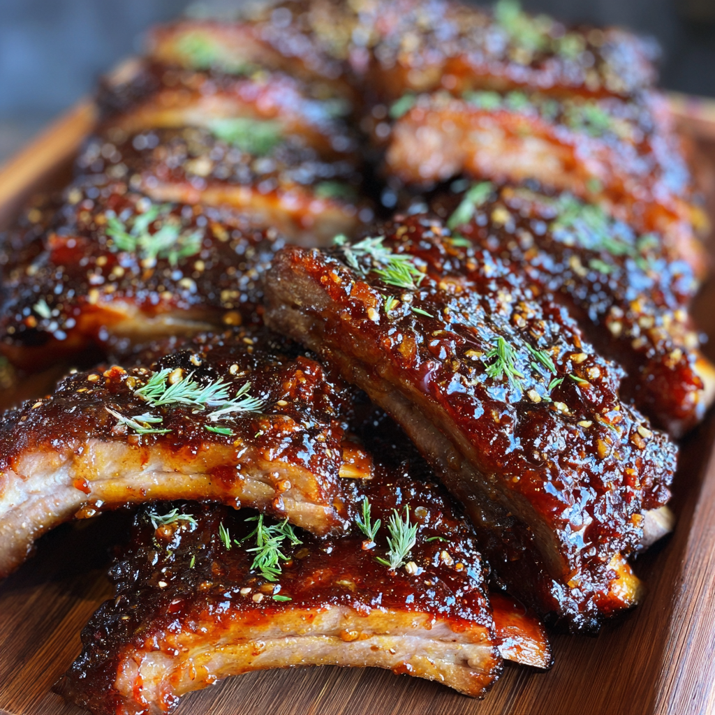 Close-up of sticky honey garlic glaze