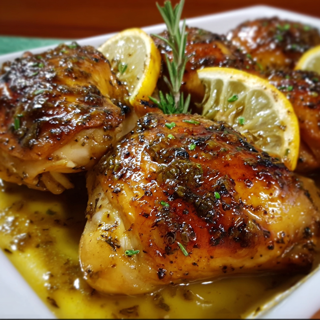 Closeup of honey mustard glazed chicken with roasted onions