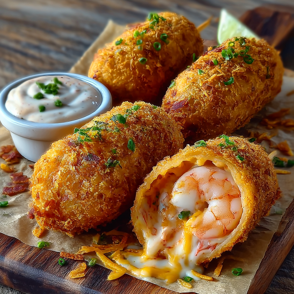 Golden shrimp crab corn dogs cooling on paper towels