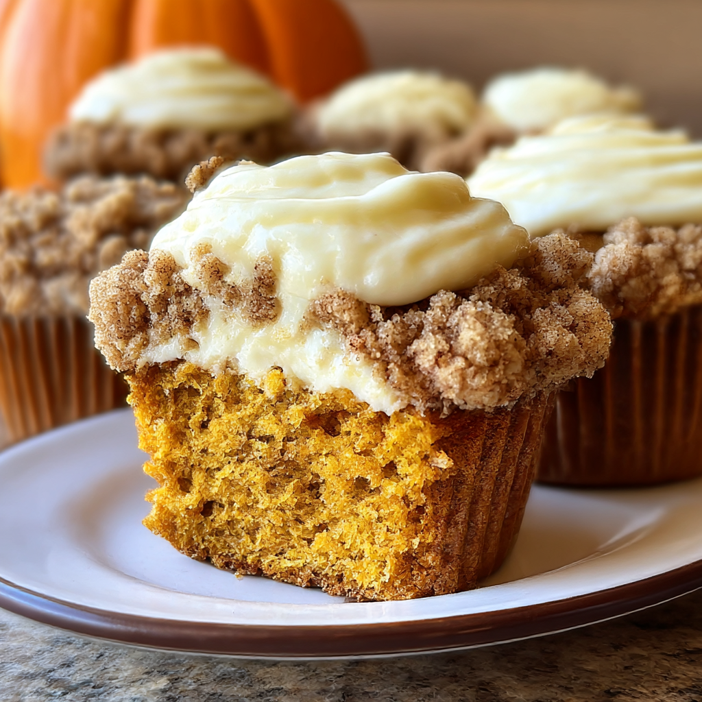 Pumpkin streusel cream cheese muffin on a rack
