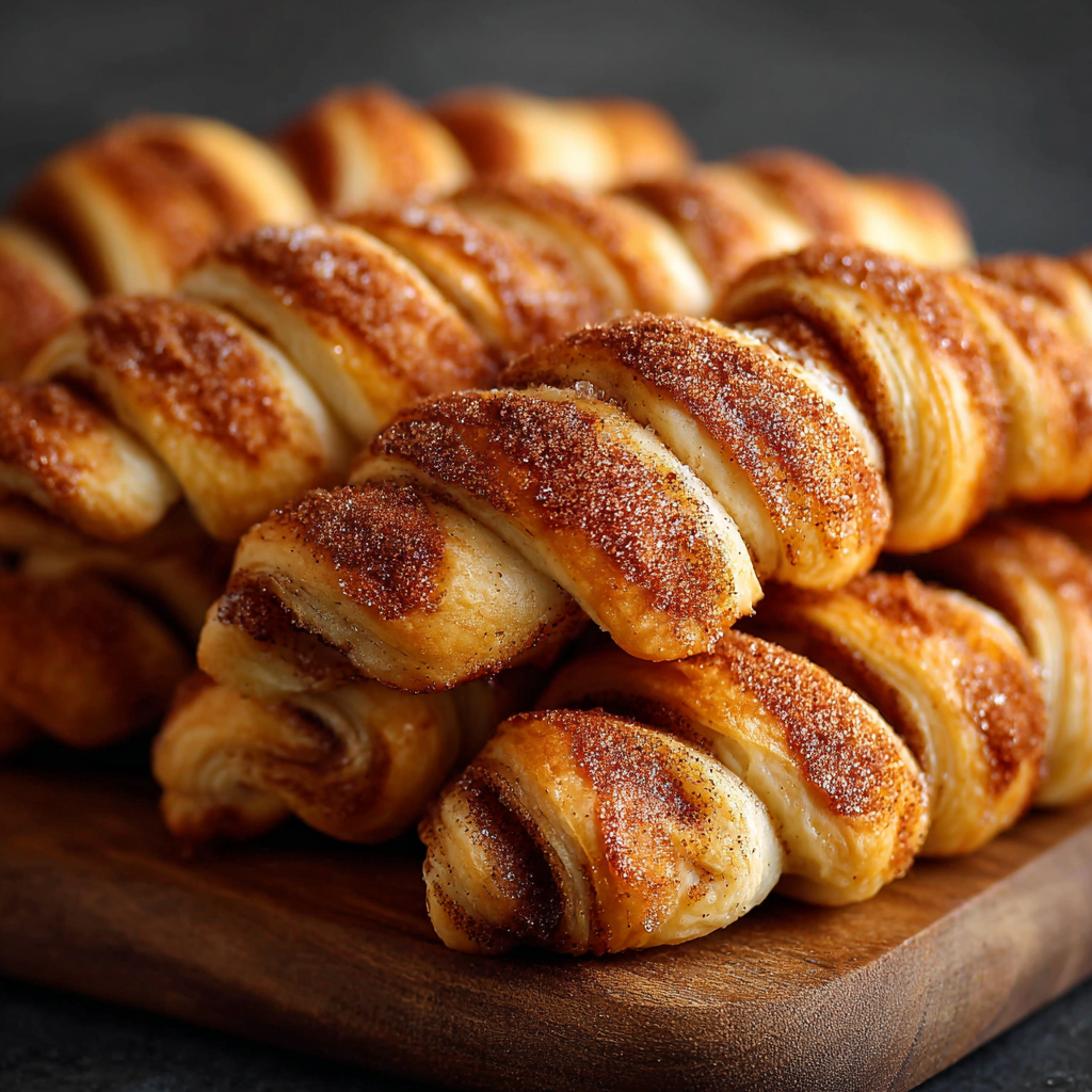 Glazed cinnamon twists being brushed with icing