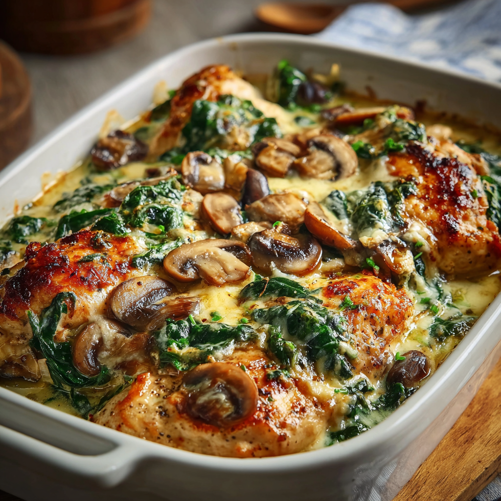 Chicken, Spinach, and Mushroom Low-Carb Oven Dish