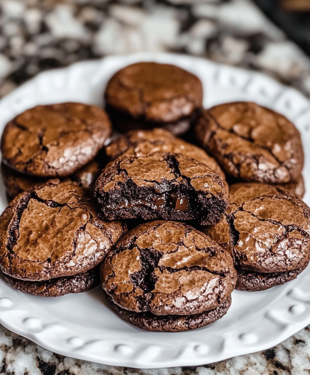 Close up of a fudgy browkie broken in half