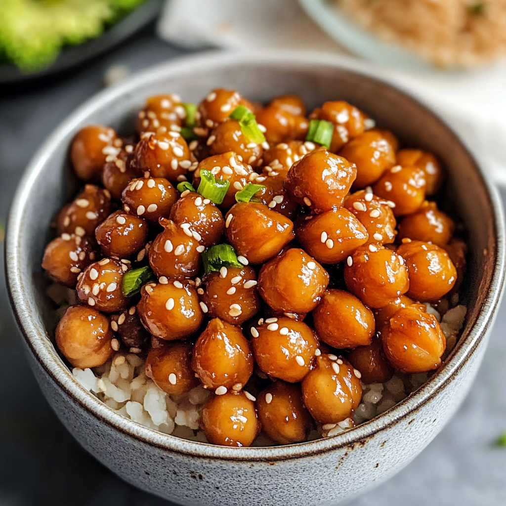 Serving suggestion: sesame chickpeas over rice with broccoli
