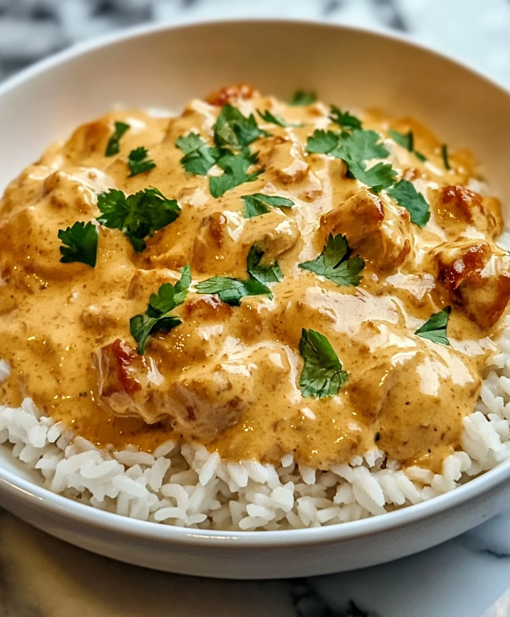 Creamy smothered chicken plated with parsley