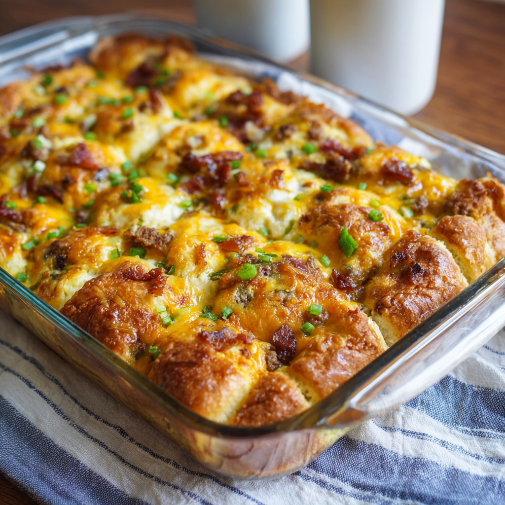 Crescent roll casserole fresh from the oven