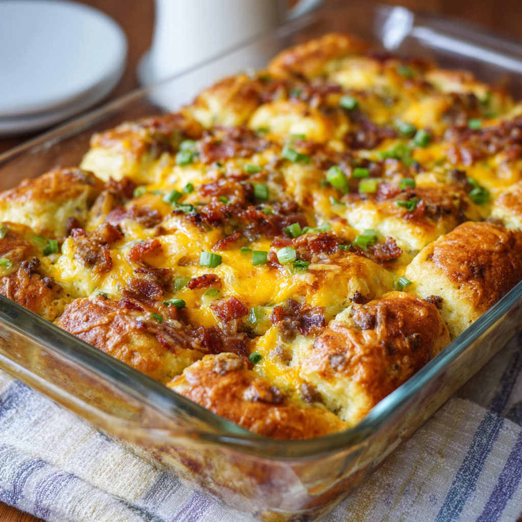 Sliced casserole on a serving plate