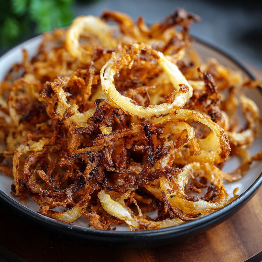 Thin onion rings in air fryer basket