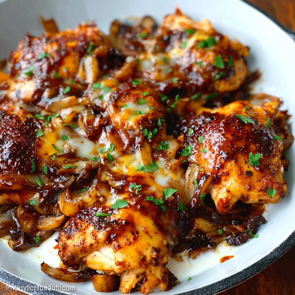 Low carb BBQ chicken thighs in skillet