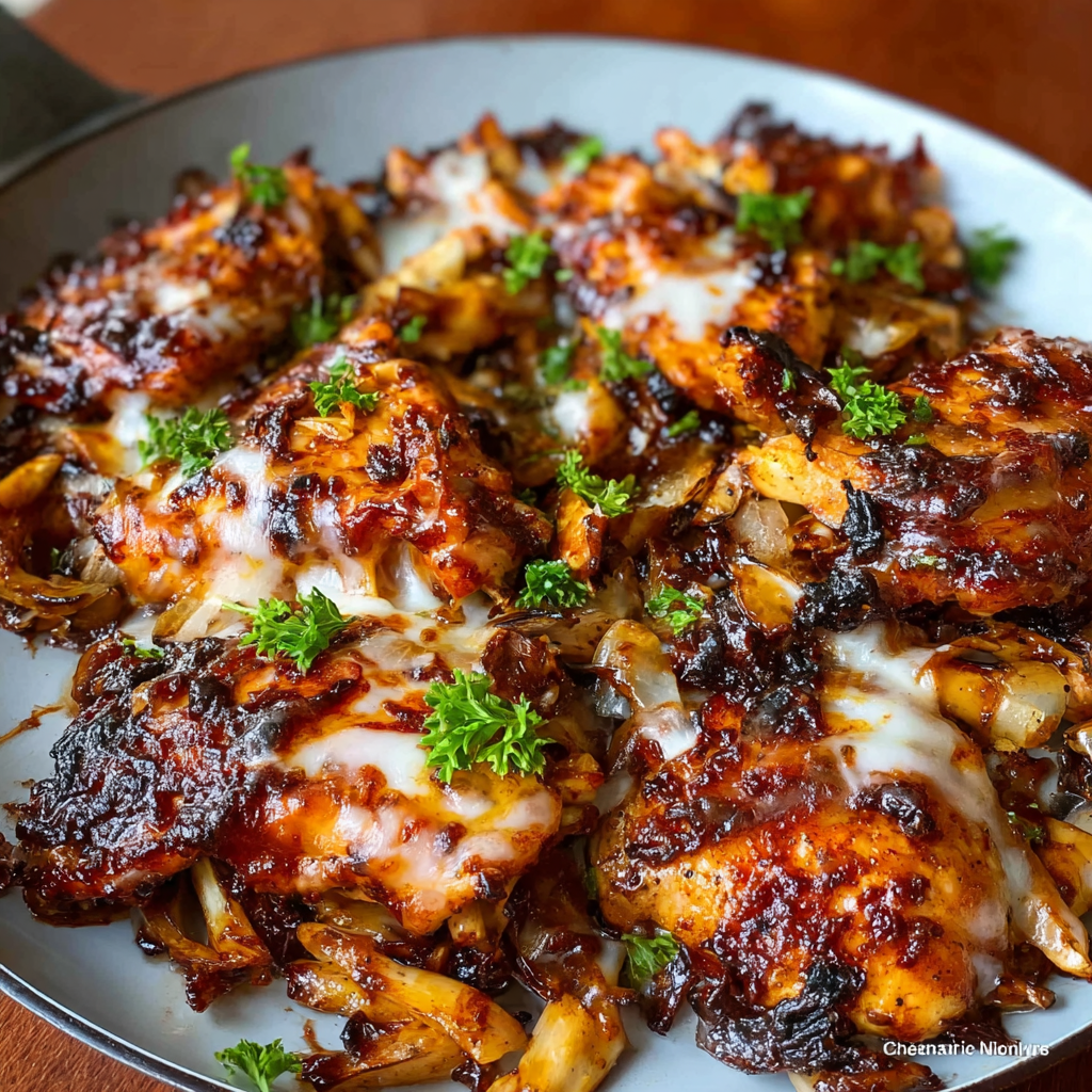 Shredded BBQ chicken with melted cheese
