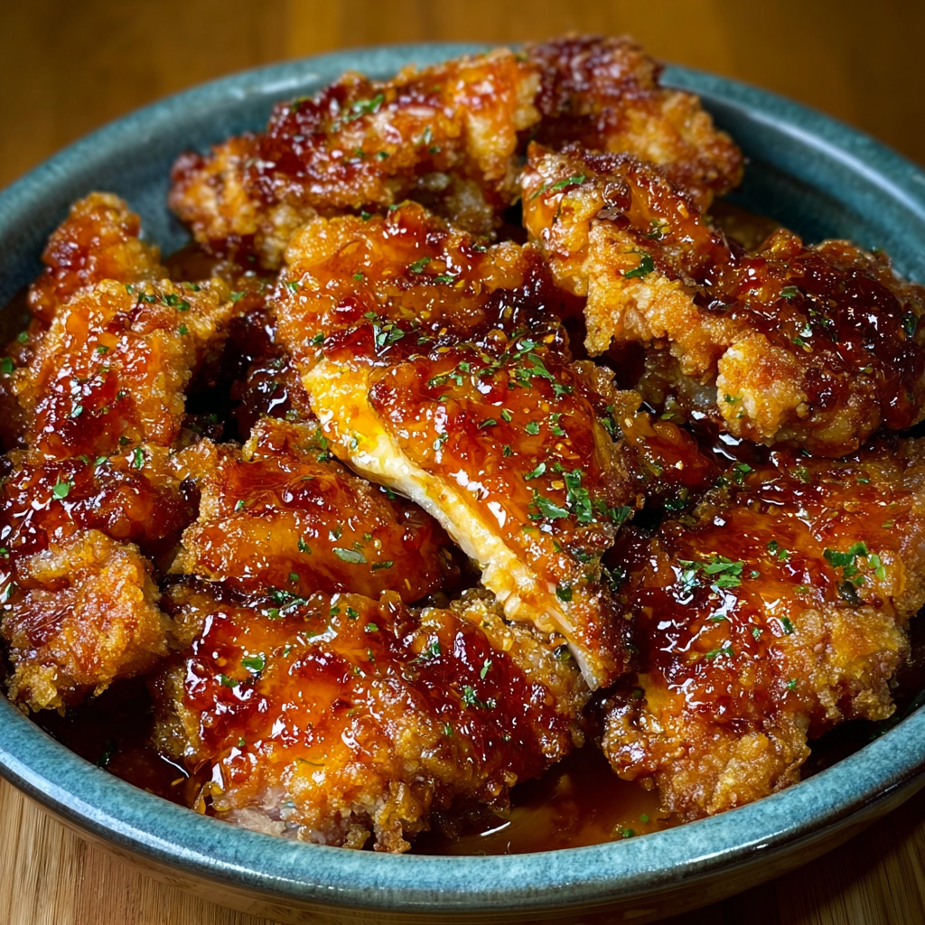 Honey garlic chicken with glaze resting on a wire rack