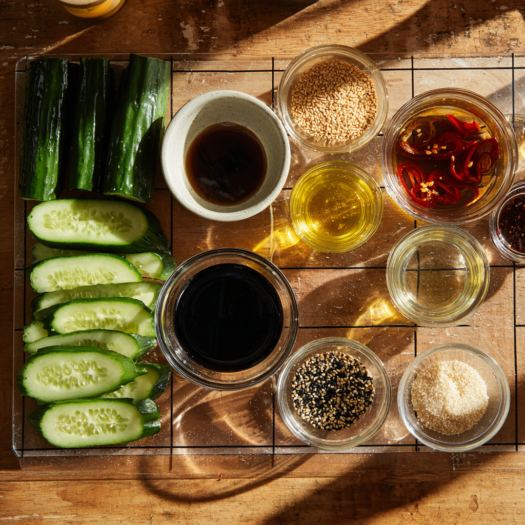 Asian cucumber salad in a bowl with scallions and sesame seeds