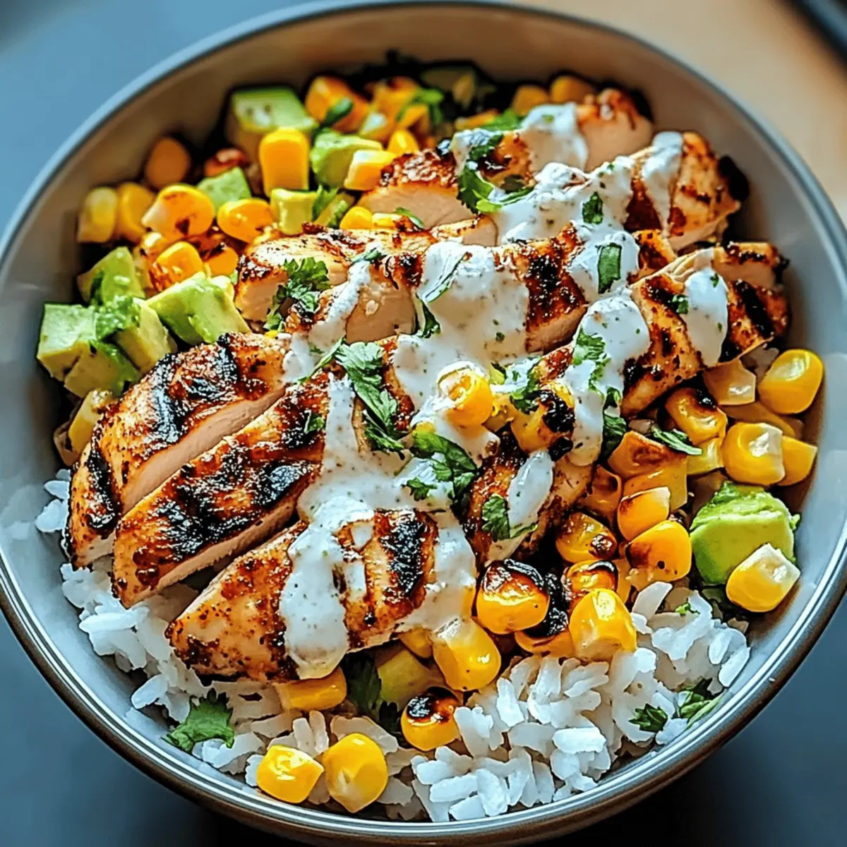 Close-up of charred corn and rice with cilantro garnish