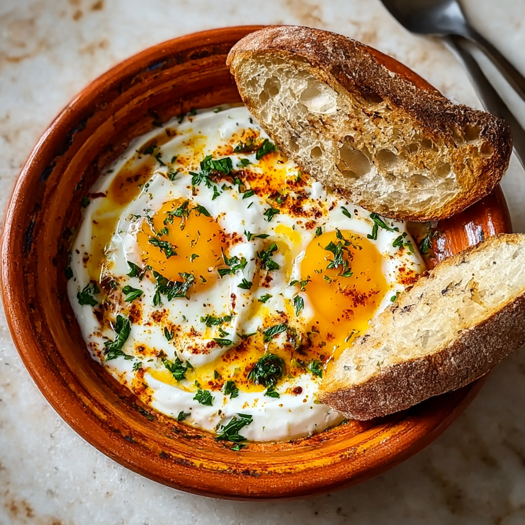 Cilbir (Turkish Eggs) in Garlicky Yogurt Sauce