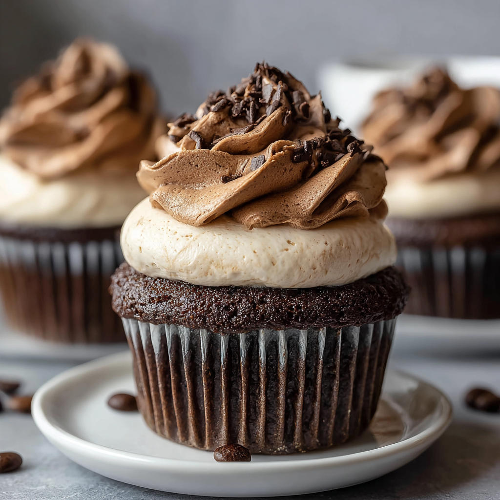 Cupcakes arranged for a party on a white platter with cocoa dusting