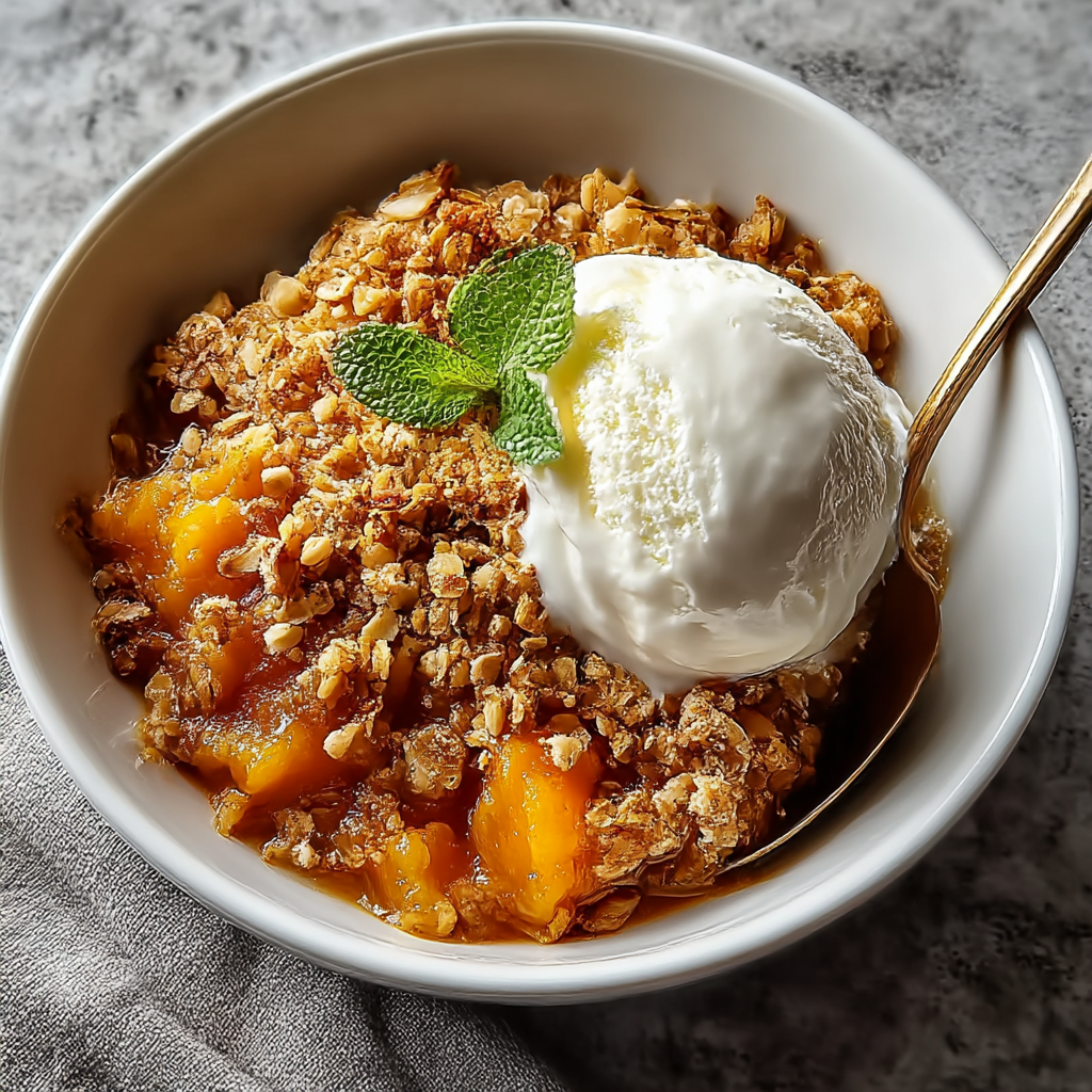 Close-up of crisp topping with pecans