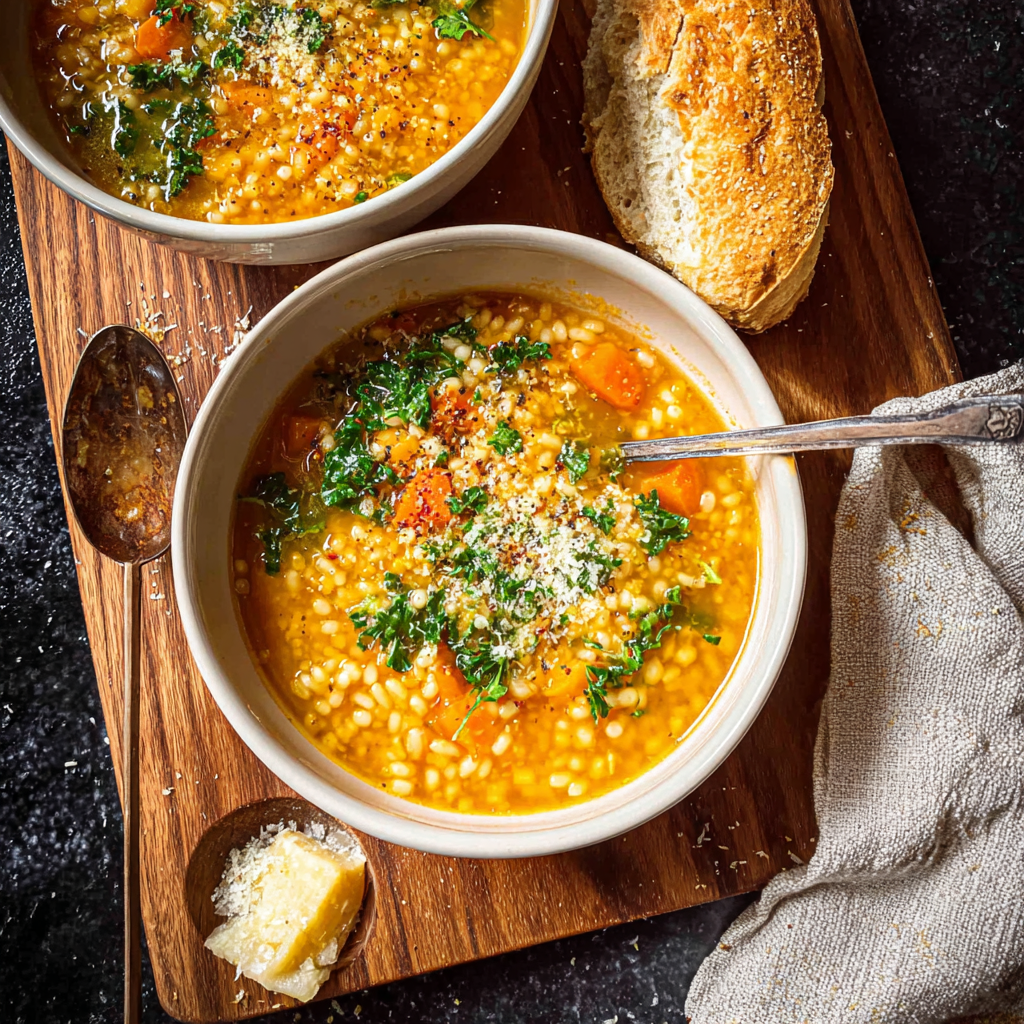 Spoon lifting pastina from bowl