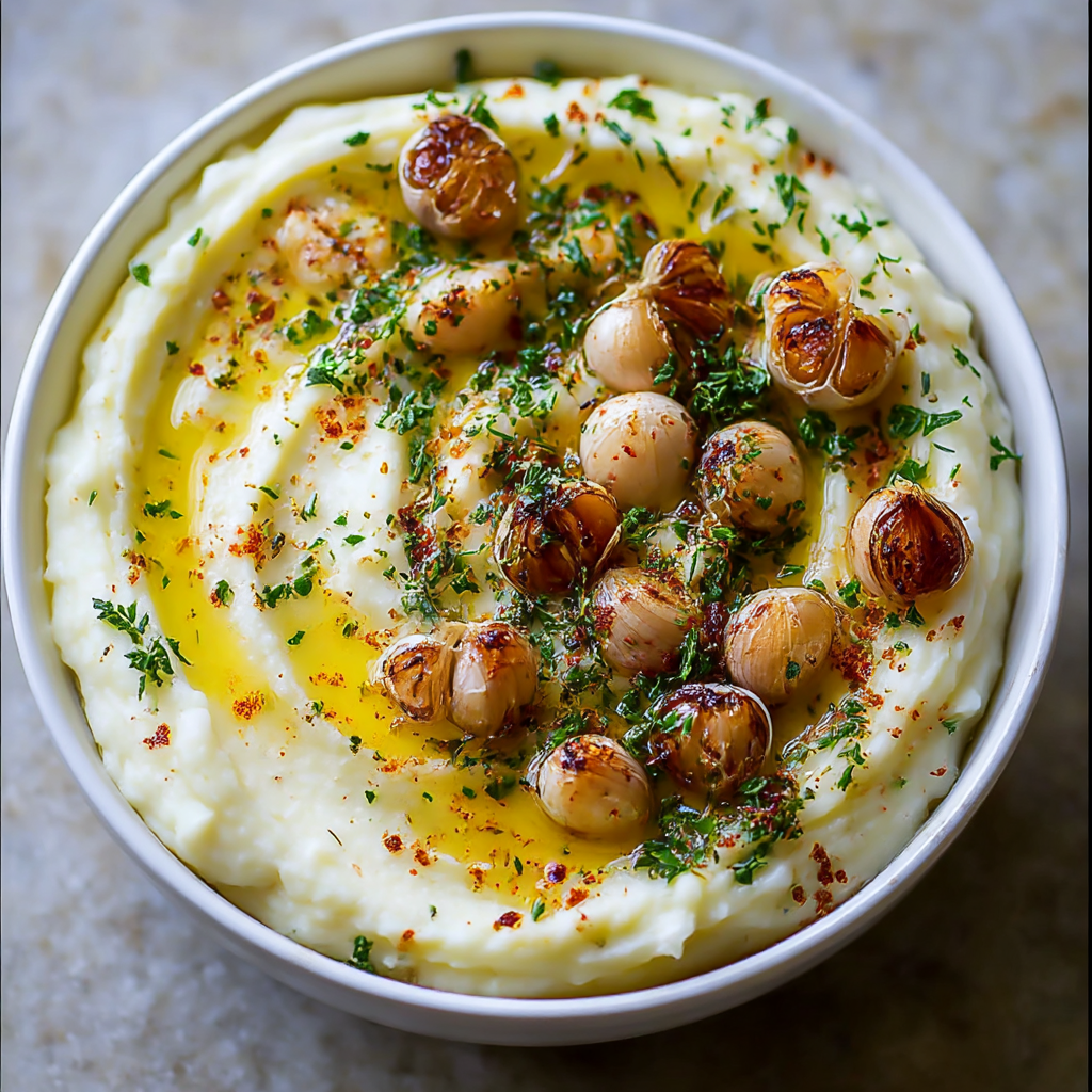 Mashed potatoes with roasted garlic and thyme