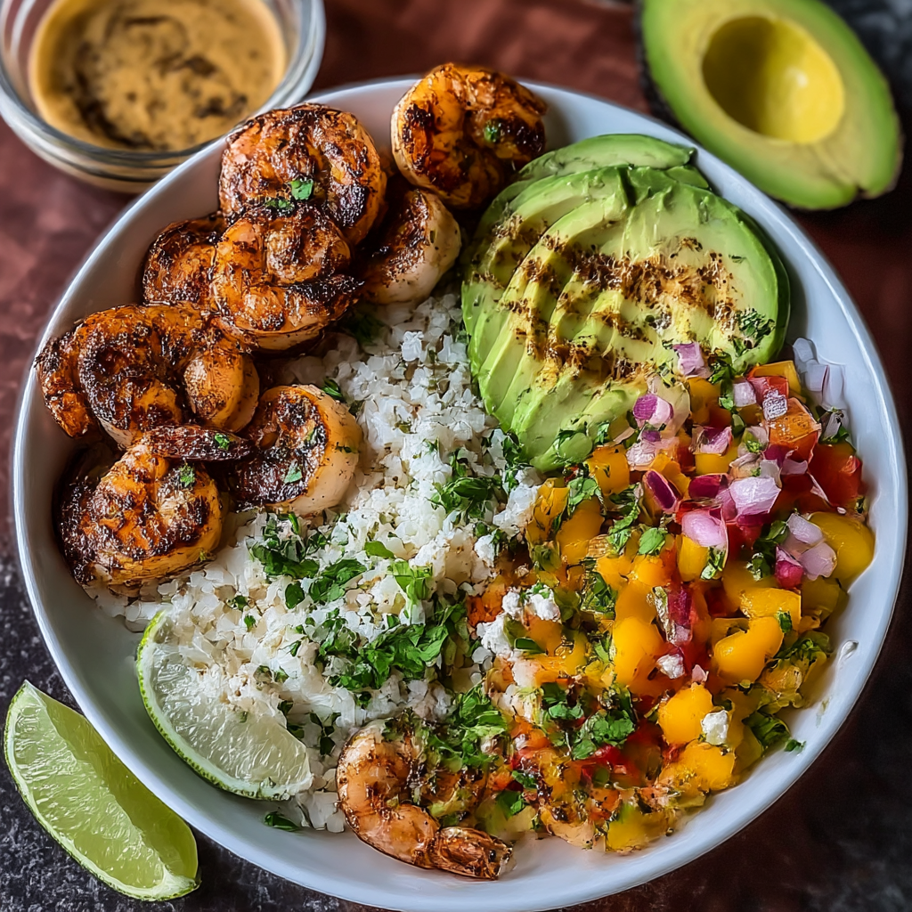 Sliced avocado and mango salsa ingredients