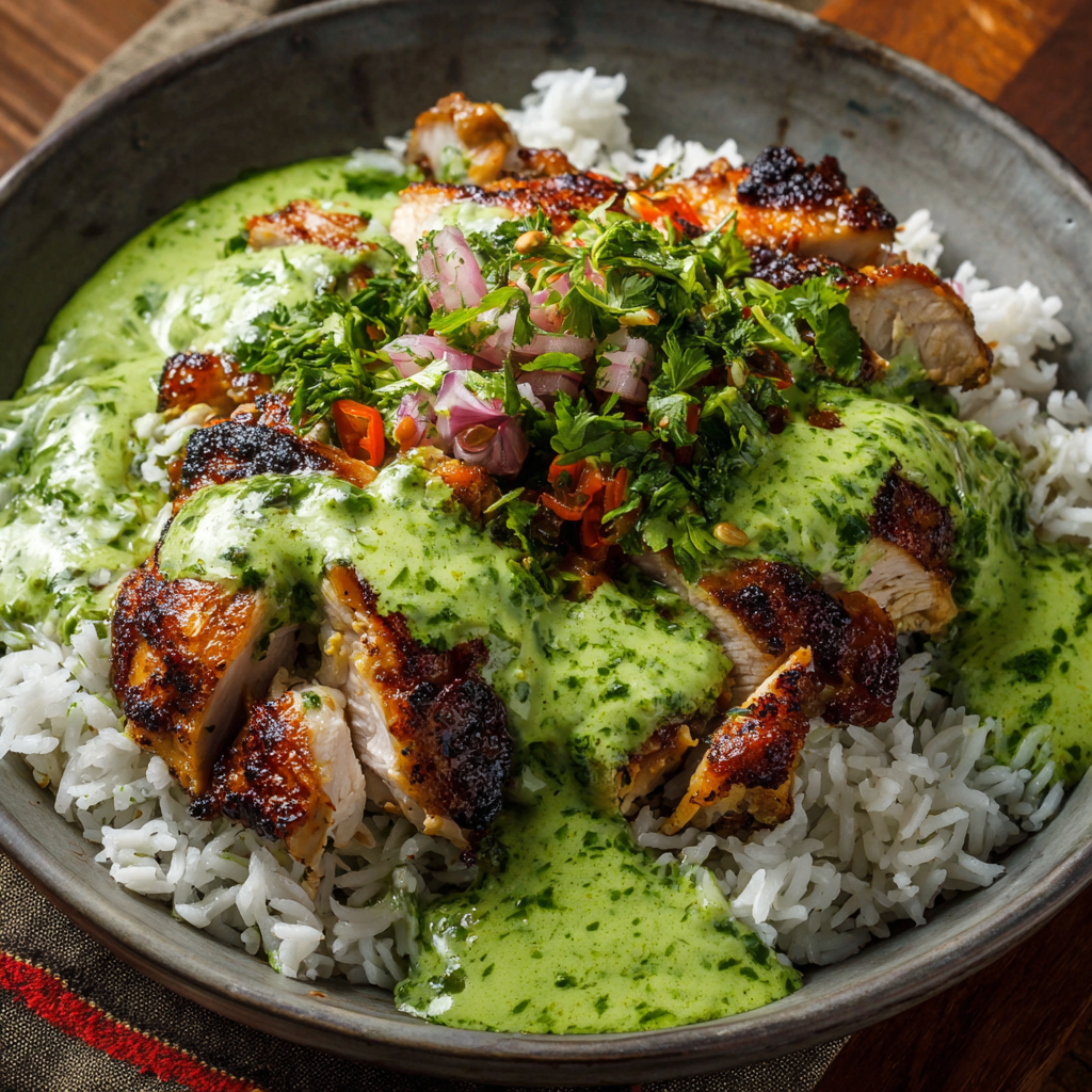 Peruvian Chicken and Rice with Green Sauce