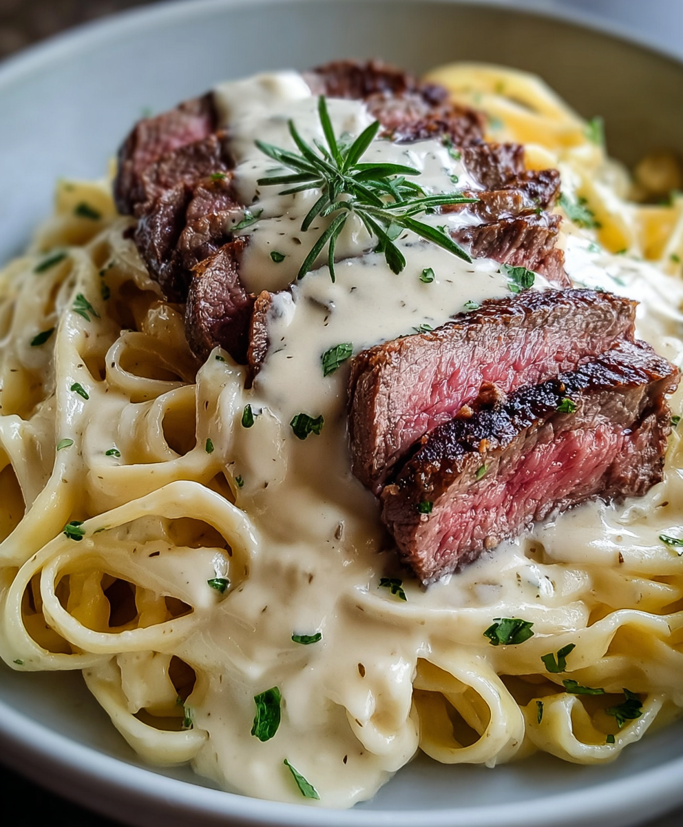 Savory Steak Gorgonzola Alfredo with Creamy Parmesan Sauce