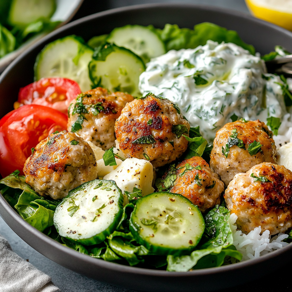 Greek Chicken Meatballs with Tzatziki