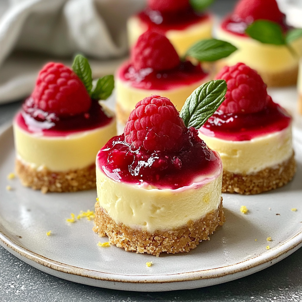 No-Bake Mini Lemon Raspberry Cheesecakes